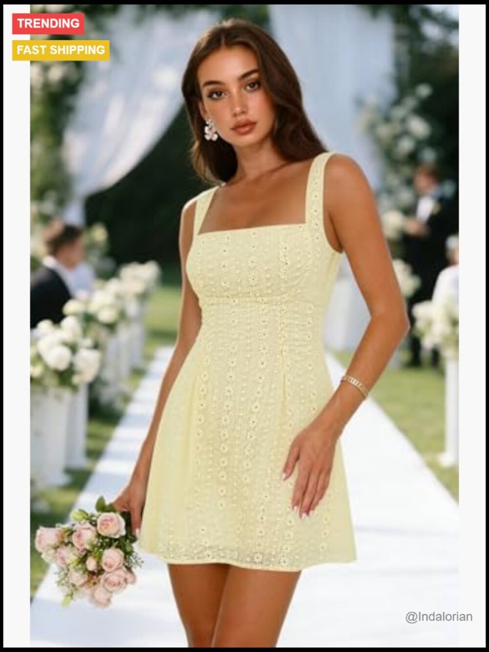 100% Cotton Square Neck Mini Dress Backless Bow Tie Sleeveless A-Line - Picture 4 of 7